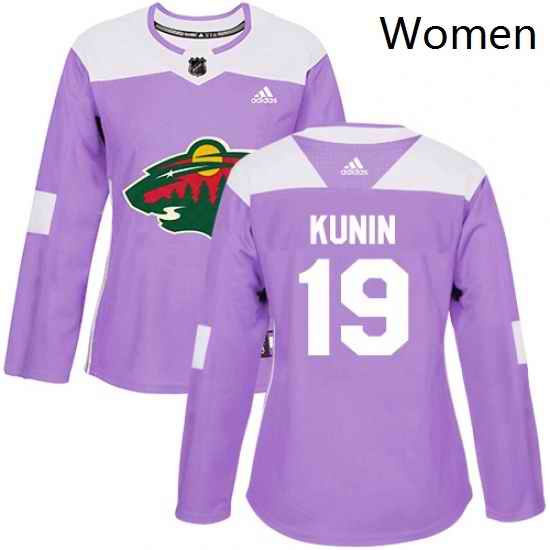 Womens Adidas Minnesota Wild 19 Luke Kunin Authentic Purple Fights Cancer Practice NHL Jersey